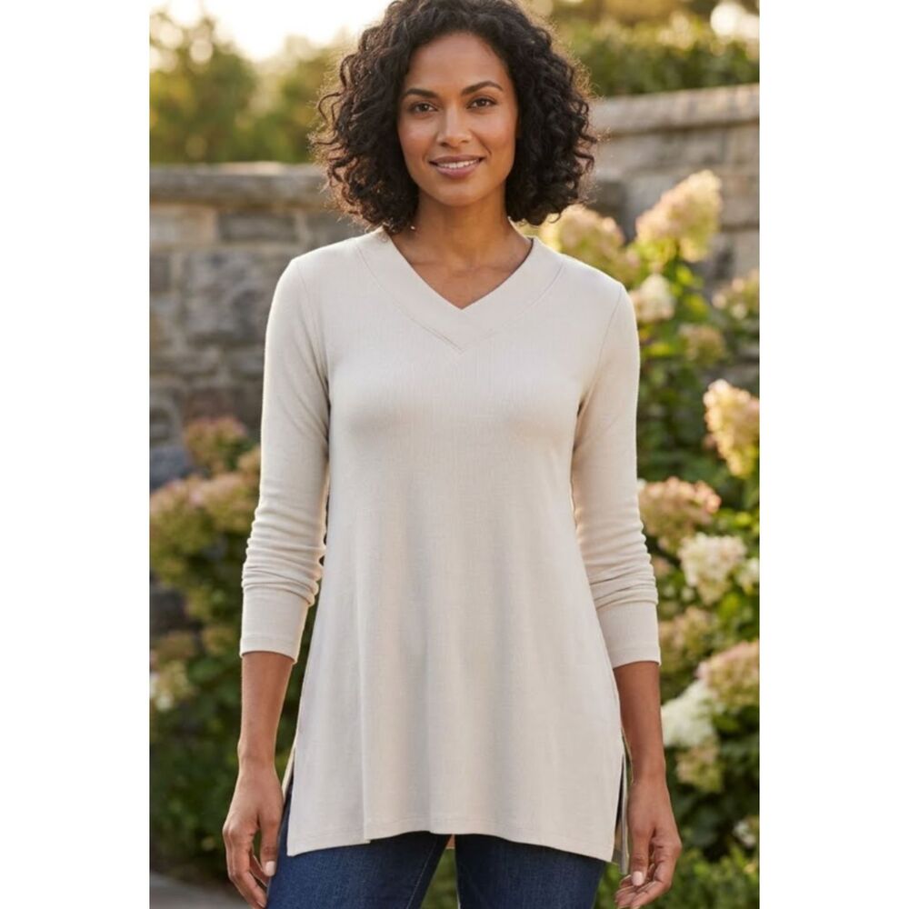 Soft Surroundings Double V Timely Tee Pima Cotton Women's Size XS Petite